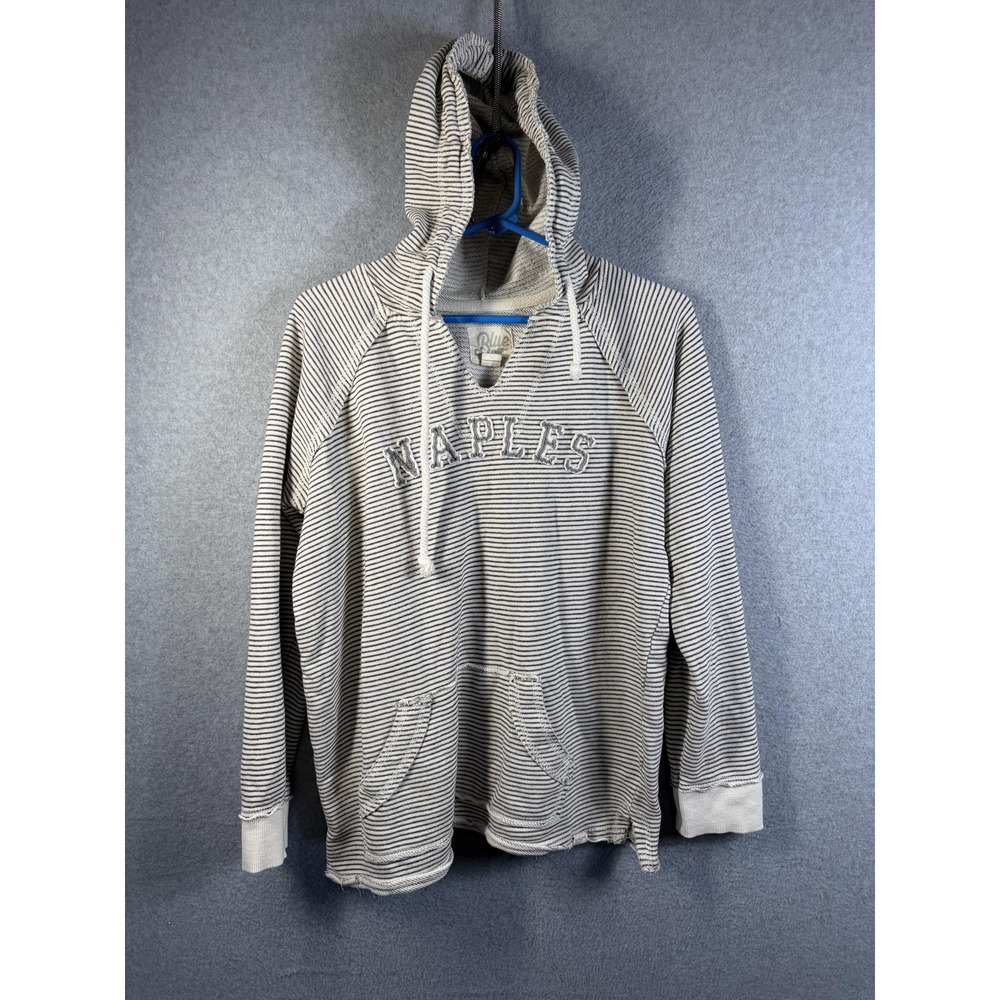 Blue 84 Hoodie Teens Large White Striped Naples V Neck Kangaroo Pullover